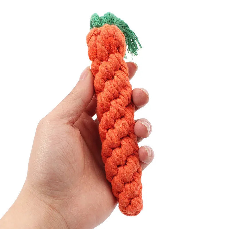 Carrot Cotton Rope Dog Toy — Teeth Cleaning Chew Toy for Small Dogs & Puppies | TS2K Puppies