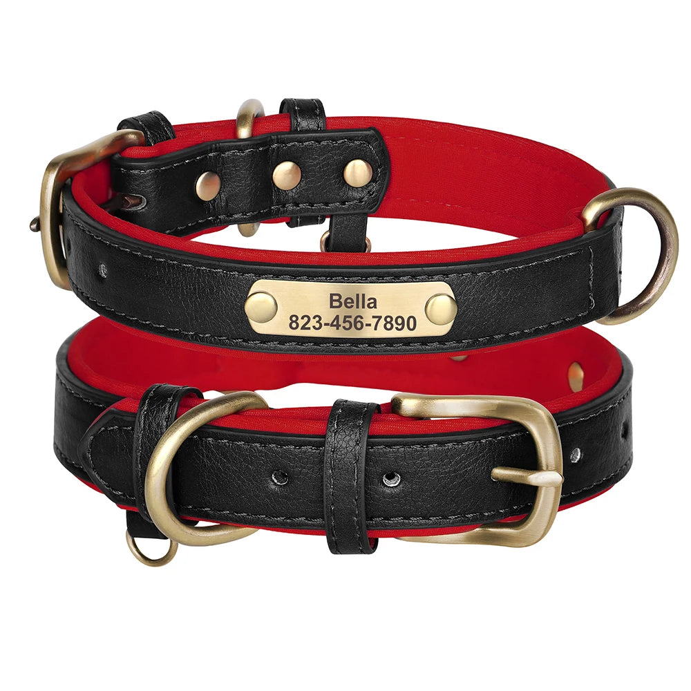 Personalized PU Leather Dog Collar — Free Engraved Name Plate