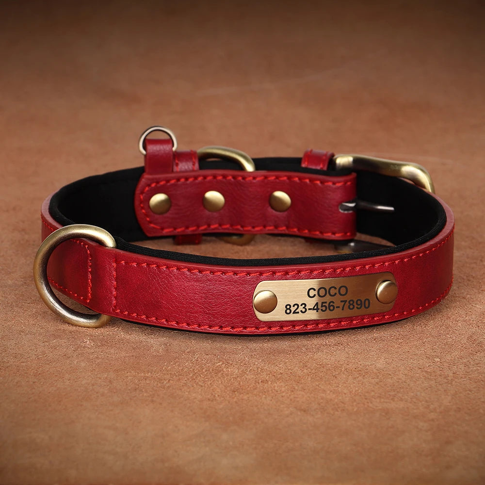Personalized PU Leather Dog Collar — Free Engraved Name Plate