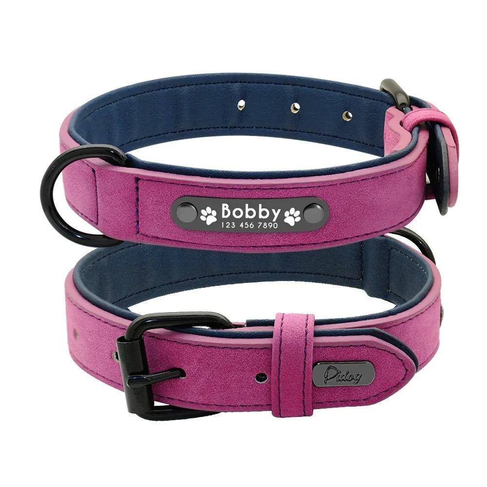 Personalized Leather Dog Collar — Custom Name & ID Tag for Dogs