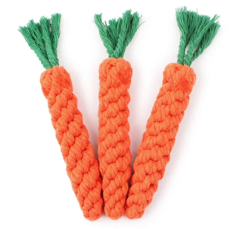 Carrot Cotton Rope Dog Toy — Teeth Cleaning Chew Toy for Small Dogs & Puppies | TS2K Puppies