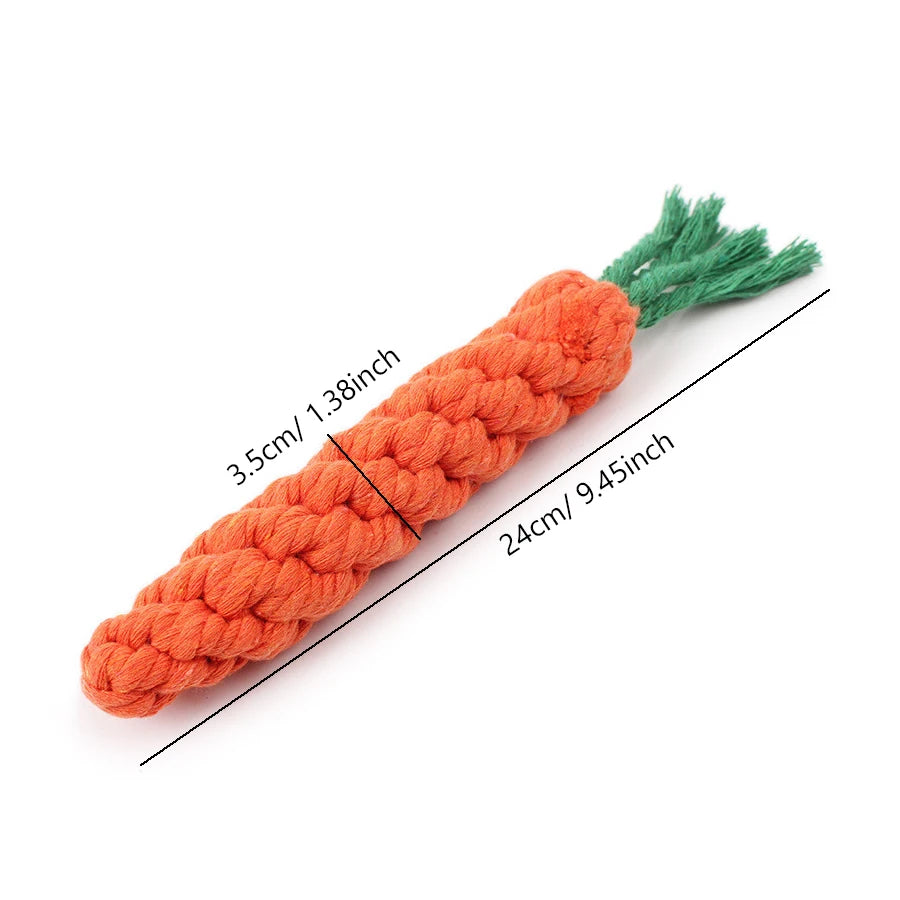 Carrot Cotton Rope Dog Toy — Teeth Cleaning Chew Toy for Small Dogs & Puppies | TS2K Puppies