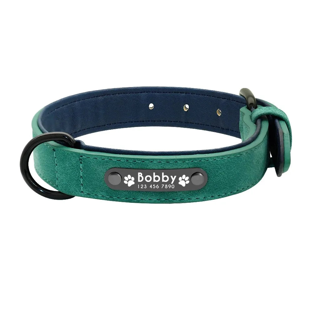 Personalized Leather Dog Collar — Custom Name & ID Tag for Dogs