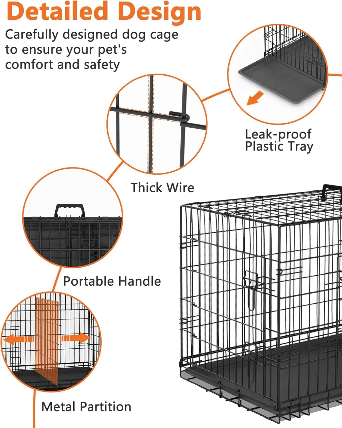 Small Dog Crate 24 Inch — Double Door Folding Wire Kennel with Divider & Leak-Proof Tray