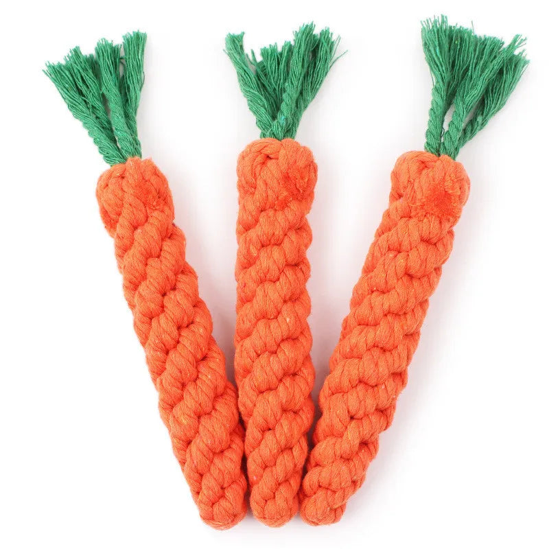 Carrot Cotton Rope Dog Toy — Teeth Cleaning Chew Toy for Small Dogs & Puppies | TS2K Puppies