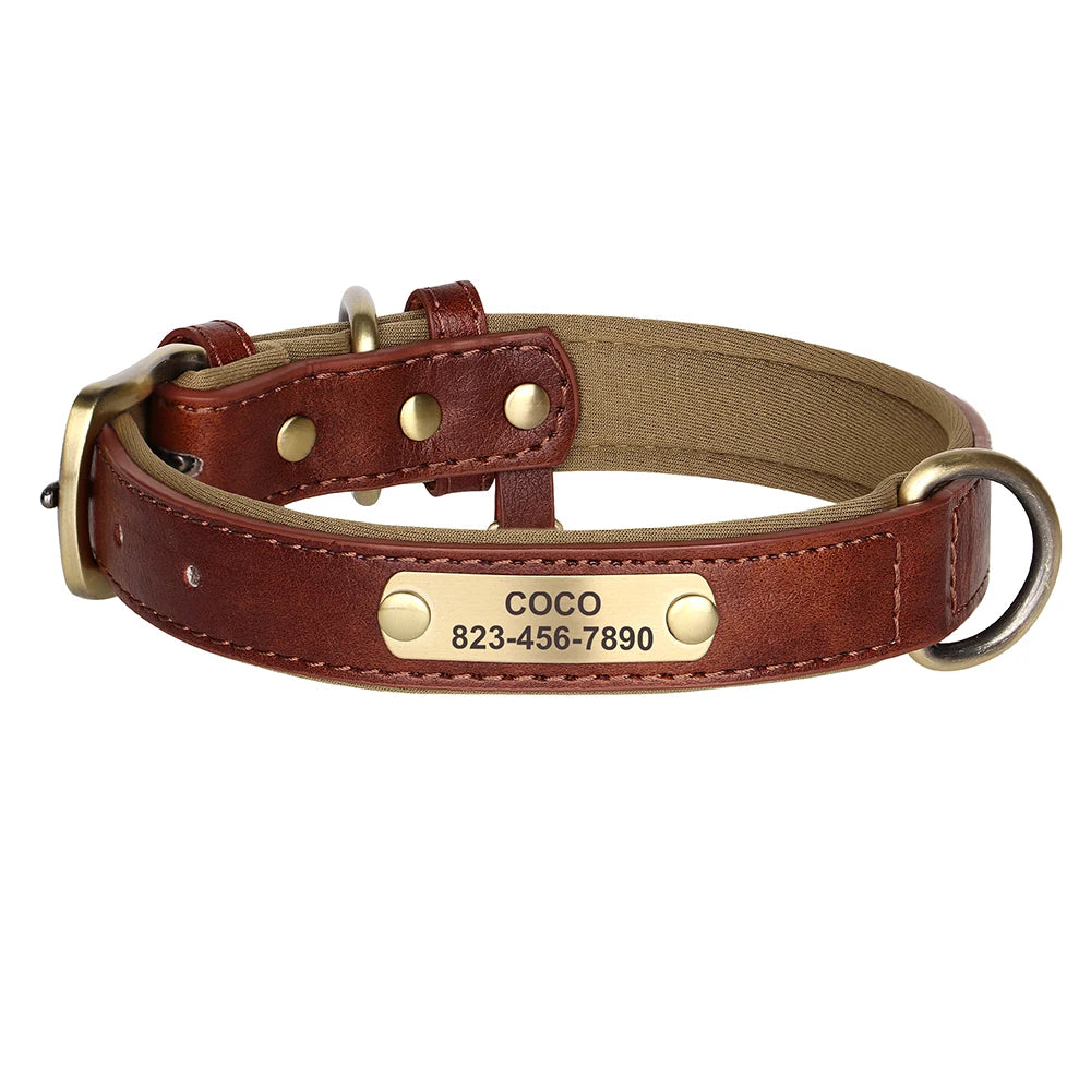 Personalized PU Leather Dog Collar — Free Engraved Name Plate