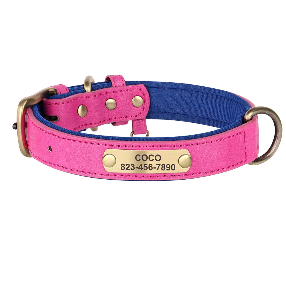 Personalized PU Leather Dog Collar — Free Engraved Name Plate