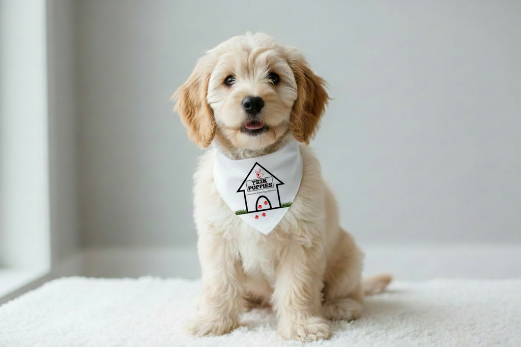 Cavapoo with Wordmark White Bandana