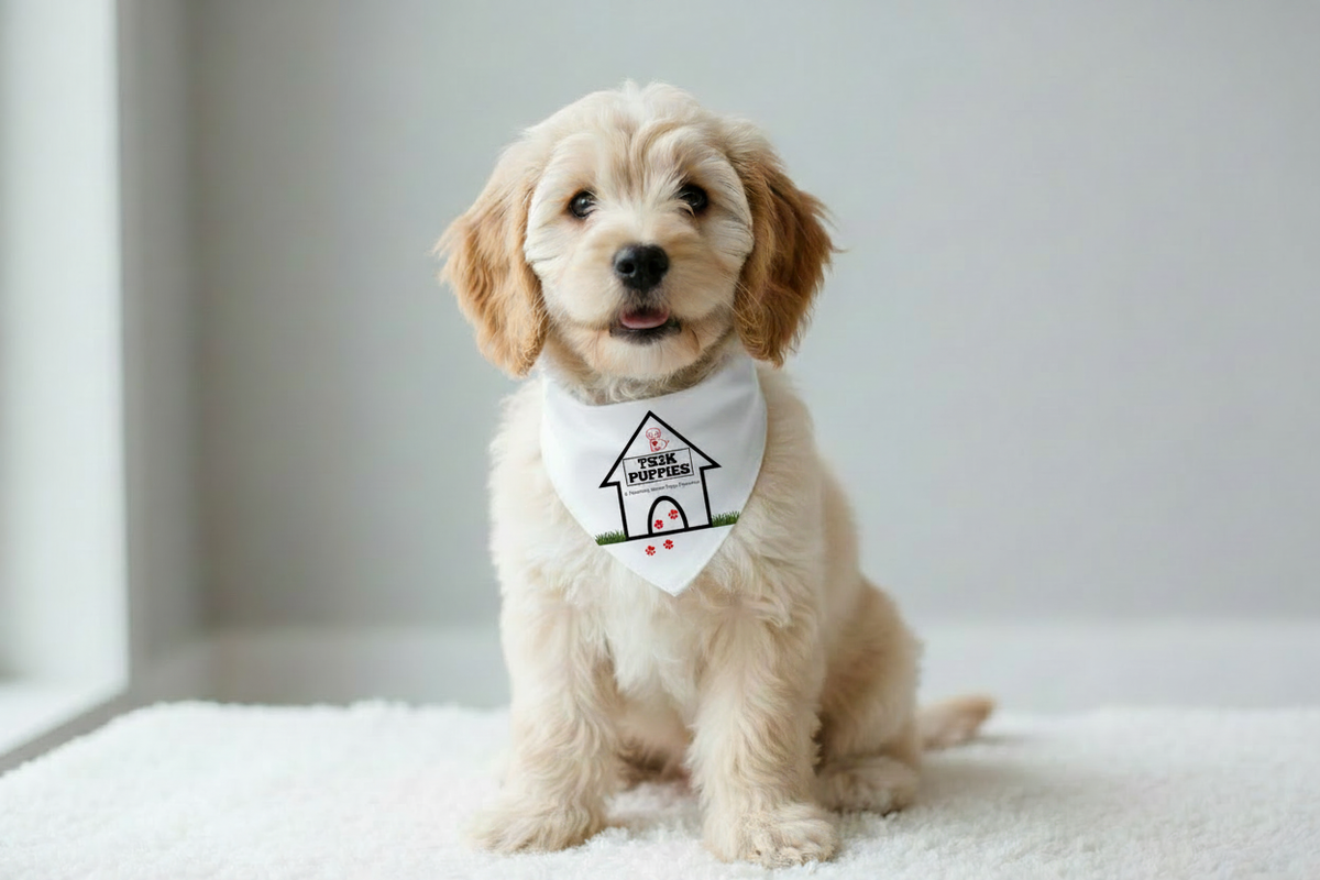 Cavapoo with Wordmark White Bandana