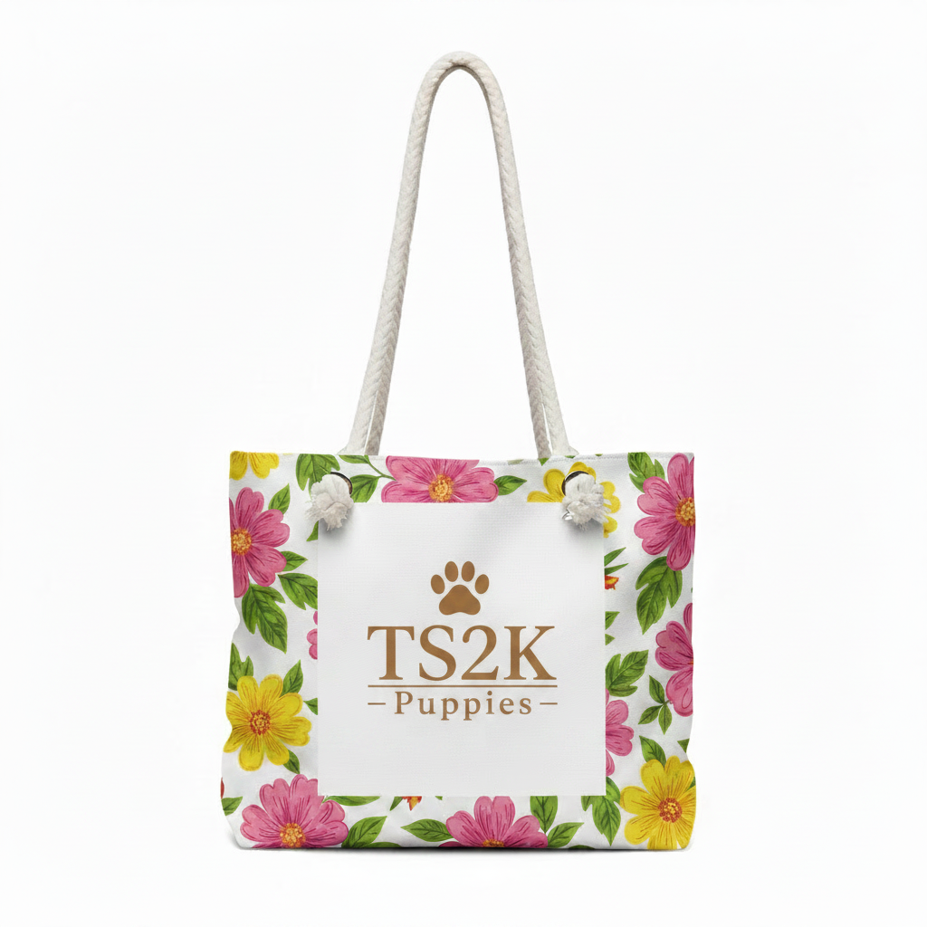 Floral Tote - Paw Print on White Patch