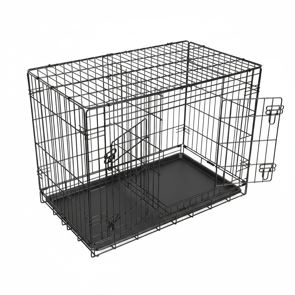 24 inch double door wire dog crate top down view with divider panel